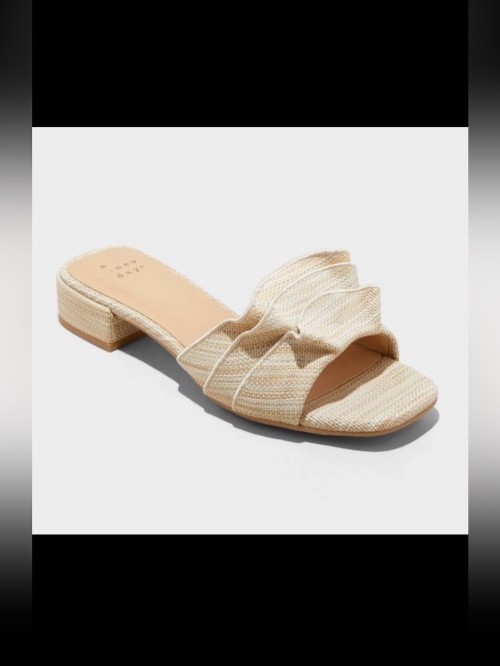 A New Day Lyta Raffia Ruffle Block Heel Sandals NWT size 11